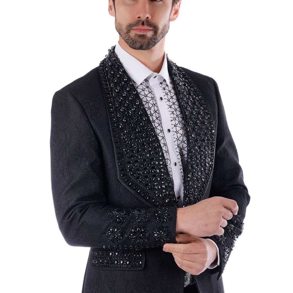 Elegant Black Embellished Men's Blazer - Picture 6 of 14